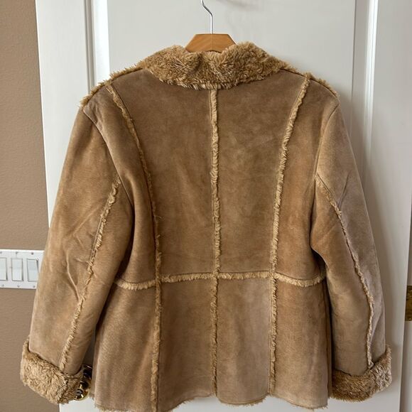 brown Suede Coat Leather Penny Lane Y2K jacket Shearling Vintage XL - Picture 2 of 9